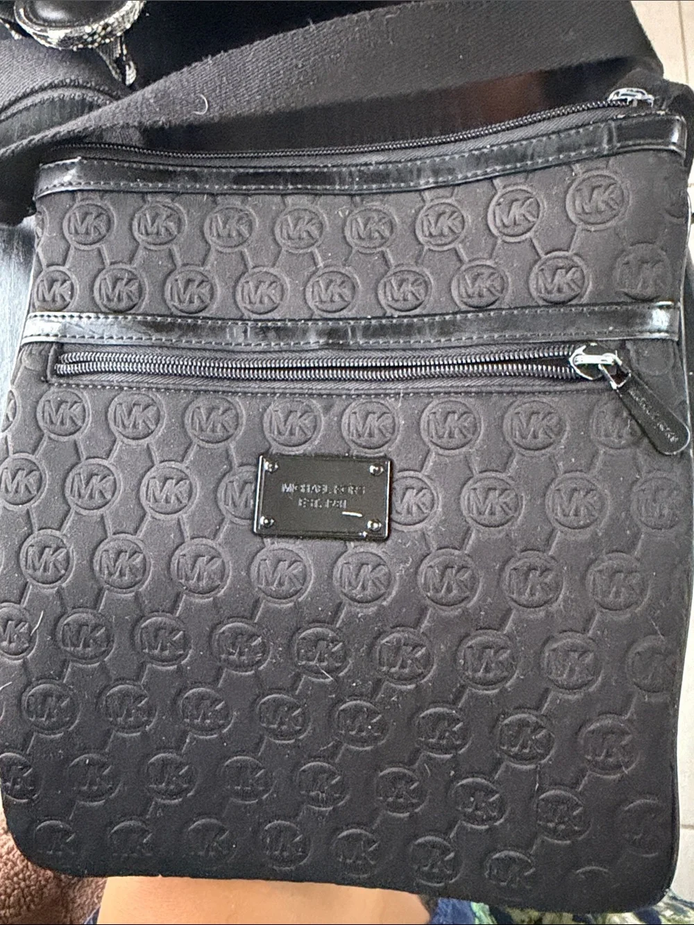Michael Kors Black Embossed Logo Messenger Bag